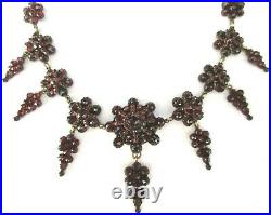 Art Deco Bohemian Rose Cut Garnet Gold Plate Engraved Necklace With Pin