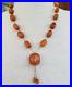 Art Deco Butterscotch Amber Barrel Bead Choker Y Necklace 22 39 grams GF Metal