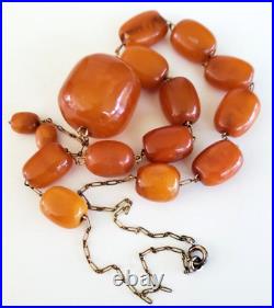 Art Deco Butterscotch Amber Barrel Bead Choker Y Necklace 22 39 grams GF Metal