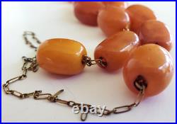 Art Deco Butterscotch Amber Barrel Bead Choker Y Necklace 22 39 grams GF Metal