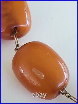 Art Deco Butterscotch Amber Barrel Bead Choker Y Necklace 22 39 grams GF Metal