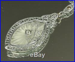 Art Deco CAMPHOR GLASS Lavalier Necklace 1930s SUNRAY CRYSTAL Rhodium Plate FAB