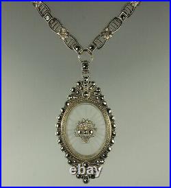 Art Deco CAMPHOR GLASS Necklace 1930s STERLING & MARCASITES 16.25 Choker FAB