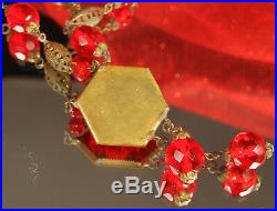 Art Deco CZECH Necklace SIGNED 1930s ROSE CUT RED Glass 16.5 Choker Length