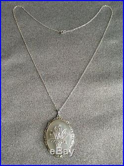 Art Deco Camphor Glass Marcasite Flower Necklace Pendant Sterling Silver German