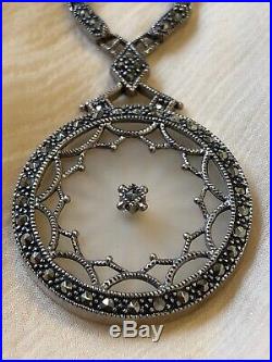 Art Deco Camphor Glass Necklace 1930s Sterling Marcasite Antique Judith Jack