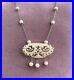 Art Deco Carved Cream Galalith Necklace Silver Chain Beads Very Long