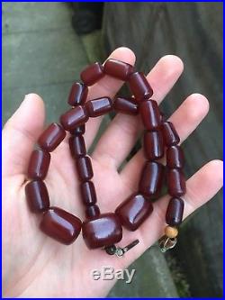Art Deco Cherry Amber Bakelite Barrel Bead Necklace 40.1 Grams
