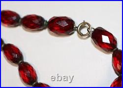 Art Deco Cherry Amber Bakelite Faceted Graduated Necklace 17 Long, 30.8 Grams