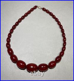 Art Deco Cherry Amber Bakelite Faturan Necklace Graduated Marbled Beads 38G