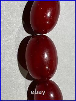 Art Deco Cherry Amber Bakelite Faturan Necklace Graduated Marbled Beads 38G