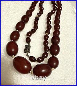 Art Deco Cherry Amber Bakelite Graduated Bead 30 Necklace 44 Grams