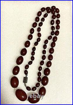 Art Deco Cherry Amber Bakelite Graduated Bead 30 Necklace 44 Grams