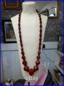 Art Deco Cherry Amber Bakelite Graduated Faceted Beaded necklace