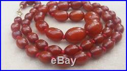 Art Deco Cherry Amber Bakelite Graduated Oval Bead Necklace 45g Marbled
