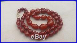 Art Deco Cherry Amber Bakelite Graduated Oval Bead Necklace 45g Marbled