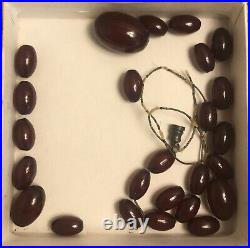Art Deco Cherry Amber Bakelite Loose Barrel Bead Necklace Simichrome Tested