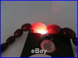 Art Deco Cherry Amber Bakelite Necklace Faturan Prayer Beads 23 Long N831