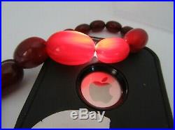 Art Deco Cherry Amber Bakelite Necklace Faturan Prayer Beads 23 Long N831