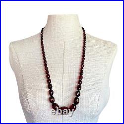 Art Deco Cherry Amber Red Bakelite Faceted Graduated Bead Necklace 34 60g