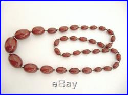 Art Deco Cherry Amber Swirled Bakelite Bead Necklace 40gms, 62cm