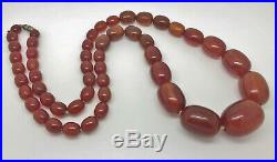 Art Deco Cherry Marbled Honey Amber Bakelite Oval Barrel Bead Necklace 29 82g