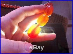 Art Deco Cherry Marbled Honey Amber Bakelite Oval Barrel Bead Necklace 29 82g
