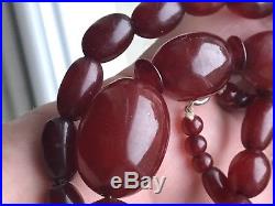 Art Deco Cherry Red Amber Bakelite Faturan Bead Necklace 39.5 61.6g 1920s