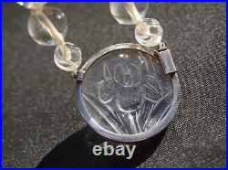 Art Deco Chinese Carved Rock Crystal Quartz Necklace Sterling Silver Clasp 104g
