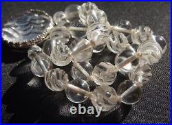 Art Deco Chinese Carved Rock Crystal Quartz Necklace Sterling Silver Clasp 104g