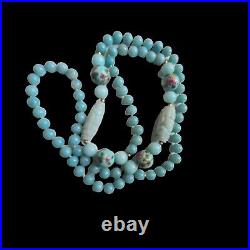 Art Deco Chinese Export Blue Water Jade Necklace W Carved &Handpainted Beads