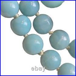 Art Deco Chinese Export Blue Water Jade Necklace W Carved &Handpainted Beads