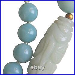 Art Deco Chinese Export Blue Water Jade Necklace W Carved &Handpainted Beads