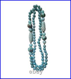 Art Deco Chinese Export Blue Water Jade Necklace W Carved &Handpainted Beads