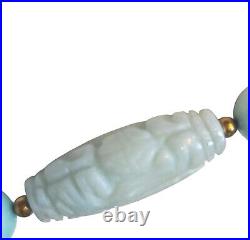 Art Deco Chinese Export Blue Water Jade Necklace W Carved &Handpainted Beads