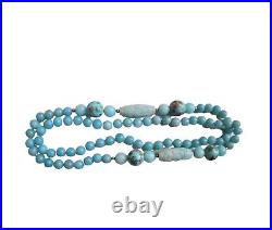 Art Deco Chinese Export Blue Water Jade Necklace W Carved &Handpainted Beads