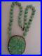 Art Deco Chinese Natural large Jade Beads Necklace+Big Carved Jade Clip-Pendant