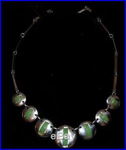 Art Deco Chrome green bakelite Jakob Bengel necklace disk circle design