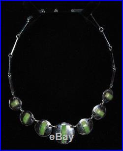 Art Deco Chrome green bakelite Jakob Bengel necklace disk circle design