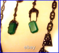 Art Deco Chrysaprase Necklace Earrings Estate Jewelry