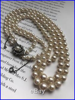 Art Deco Ciro Graduated Saltwater Pearl Double Strand Necklace Silver Clasp 960