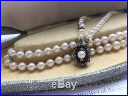 Art Deco Ciro Graduated Saltwater Pearl Double Strand Necklace Silver Clasp 960