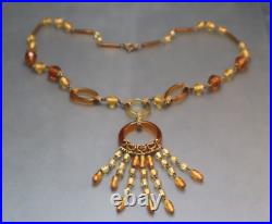 Art Deco Citrine & Topaz Glass Fringe Necklace