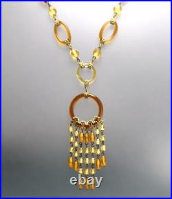 Art Deco Citrine & Topaz Glass Fringe Necklace