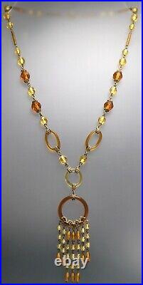 Art Deco Citrine & Topaz Glass Fringe Necklace