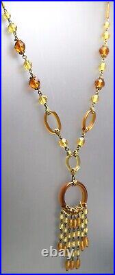 Art Deco Citrine & Topaz Glass Fringe Necklace