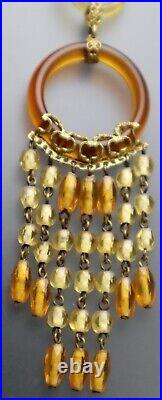 Art Deco Citrine & Topaz Glass Fringe Necklace