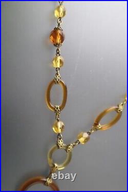 Art Deco Citrine & Topaz Glass Fringe Necklace