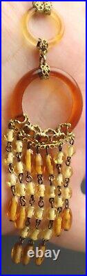 Art Deco Citrine & Topaz Glass Fringe Necklace