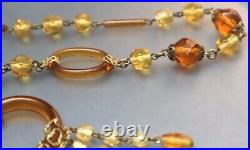 Art Deco Citrine & Topaz Glass Fringe Necklace